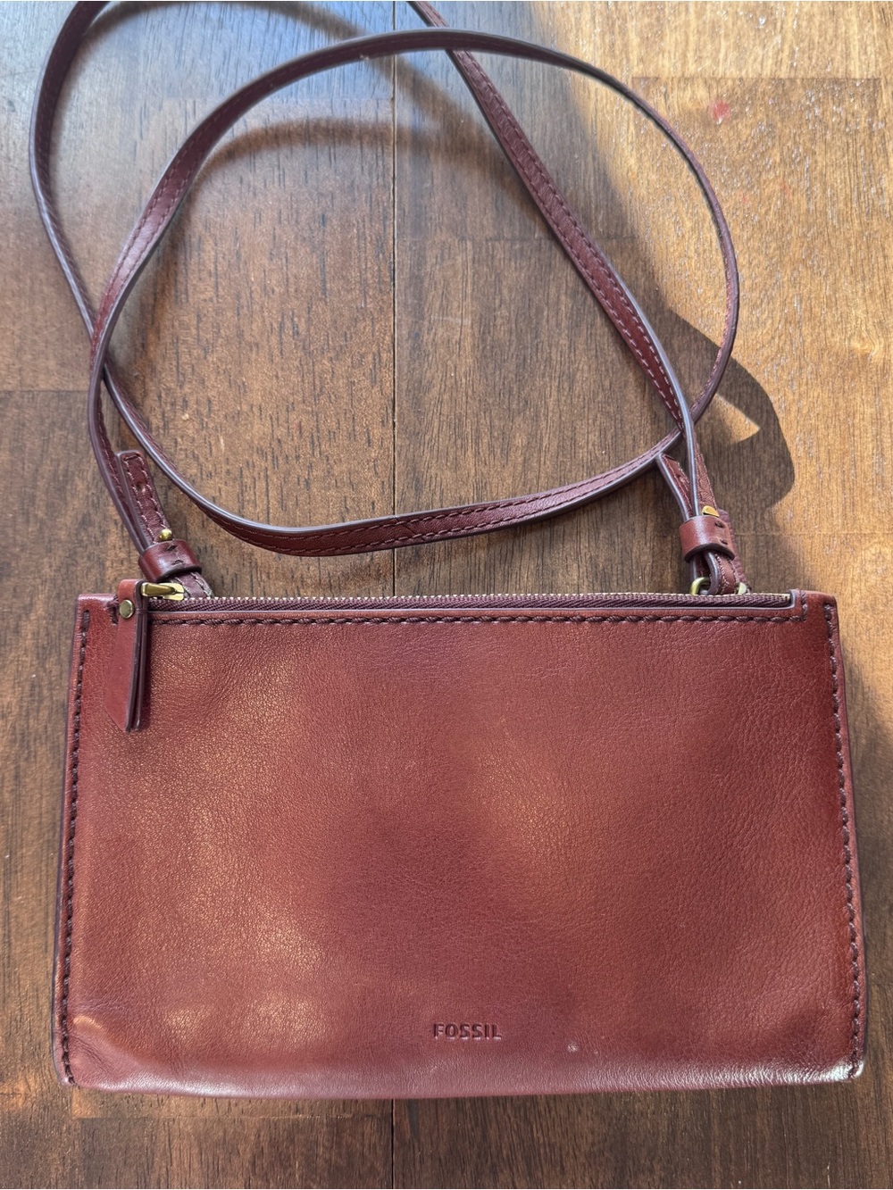 Fossil Leather Crossbody Bag Burgundy With Removable Wallet Insert